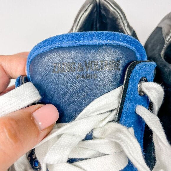 Zadig and Voltaire Tricolor Studded Leather and Suede Jungle Clous Sneakers Size - Picture 11 of 12